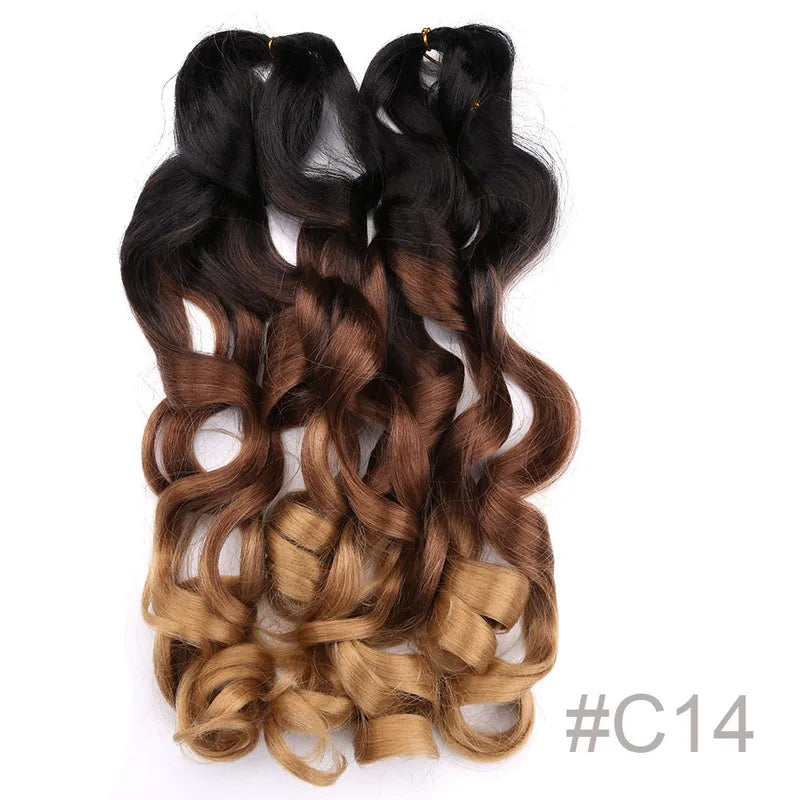 French Curly Crochet Braiding Hair Synthetic Loose Wave Ombre Extensions