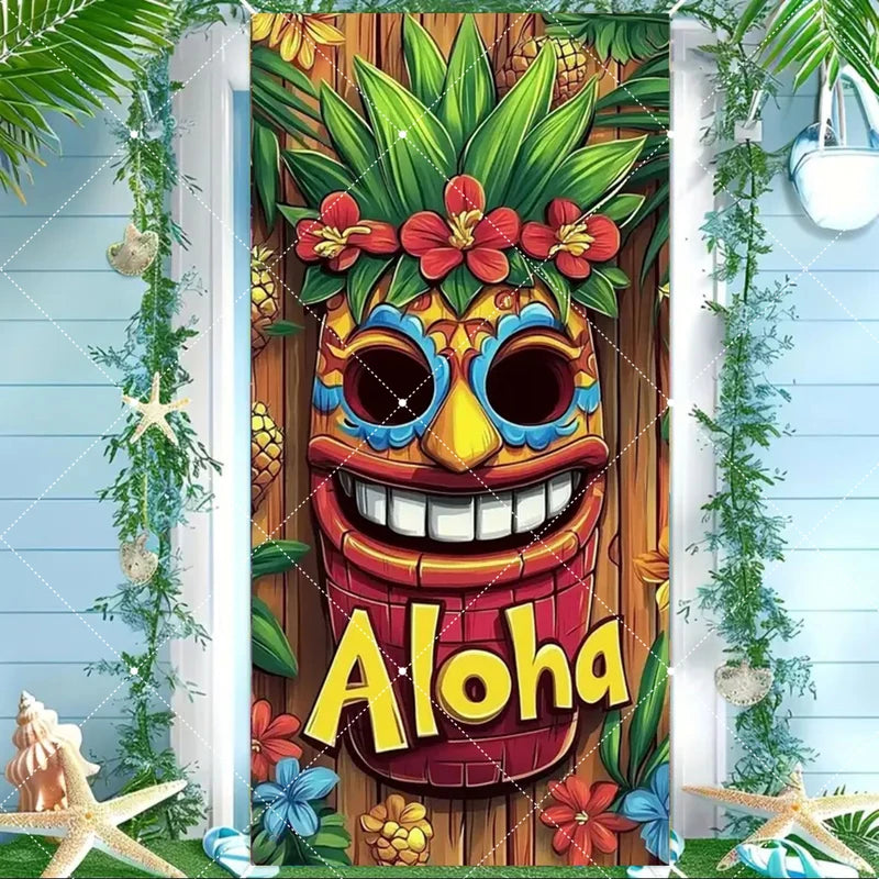 Hawaiian Tropical Door Cover Decoration for Summer Parties Indoor Outdoor Porch Banner
