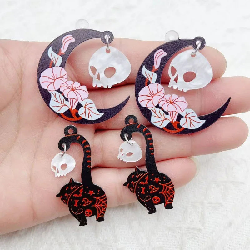 Halloween Acrylic Ghost Black Cat Skull Jewelry Set for Earrings & Keychains - DIY Craft Supplies