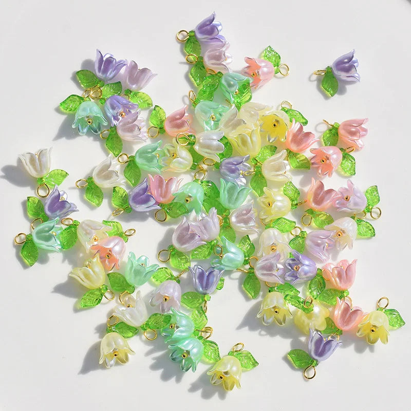 DIY Jewelry Making Pearl Bell Orchid Pendants with Leaf Flower Charms - Multiple Colors