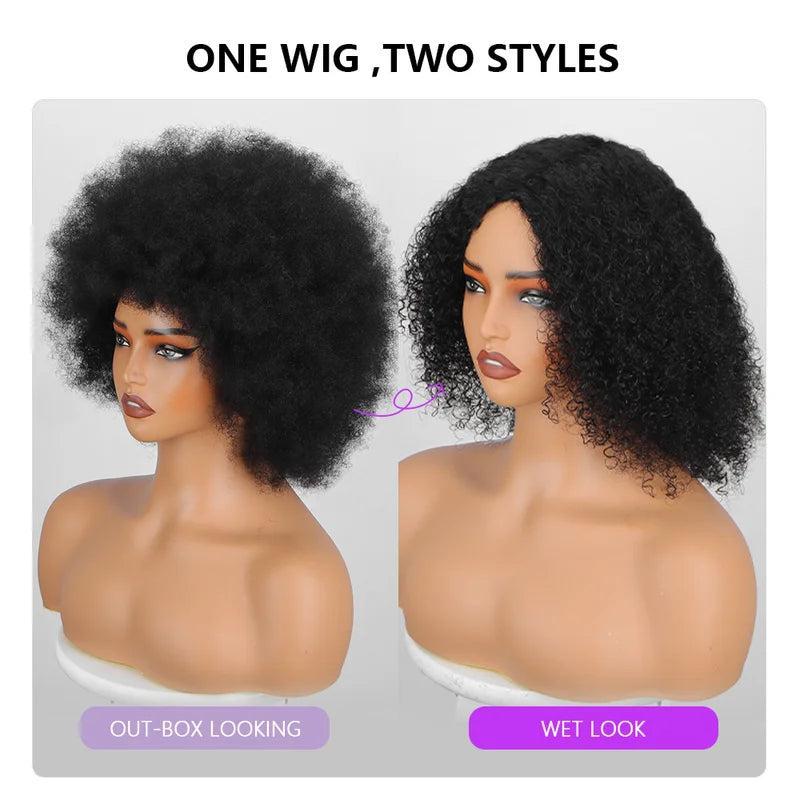Kinky Curly Bob Wig for Women Natural Color Human Hair 250% Density