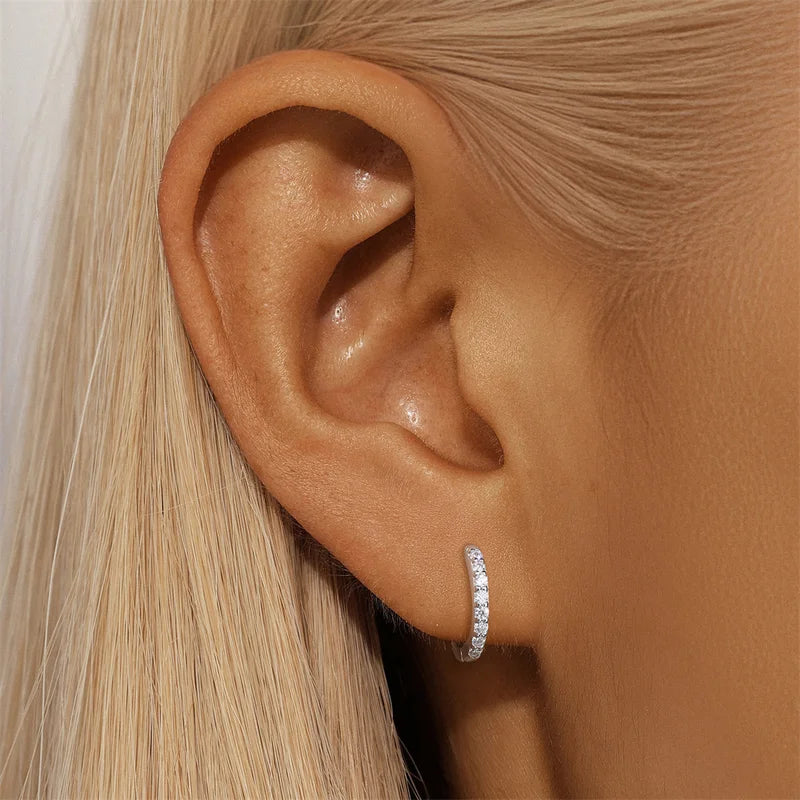 Sterling Silver Moissanite Hoop Earrings for Women Round Circle Jewelry