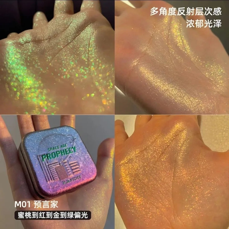 Kaleidos Space Age Prophecy Highlighter Palette Chrome Glitter Face Makeup & Diamond Powder