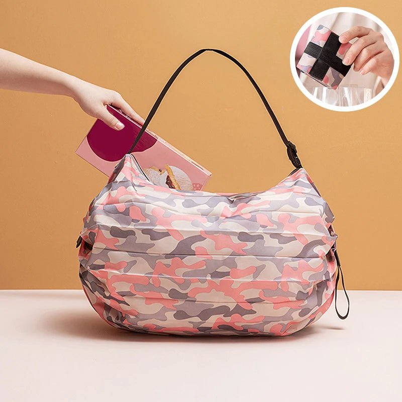Large Capacity Foldable Travel Storage Bag with Handle - Camouflage Shopping Tote