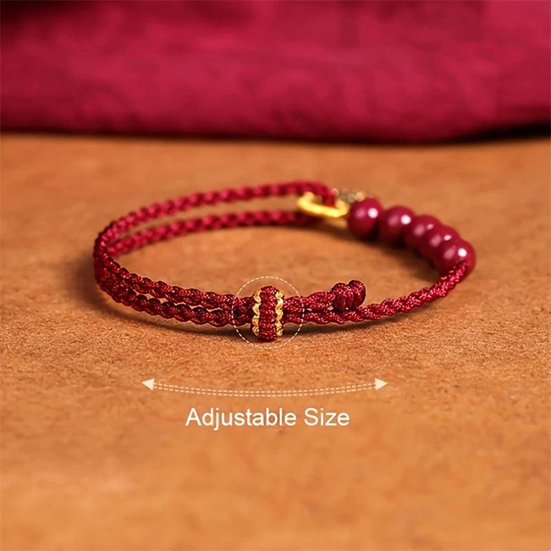 Handwoven Rope Imitation Cinnabar Pendant Bracelet for Women Lucky Red Chinese Knot Jewelry Gift