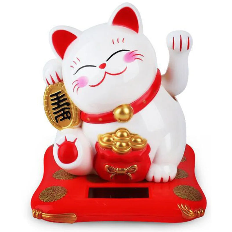 Lucky Cat Solar-Powered Desk Ornament - Cute Home & Car Decoration, Durable Plastic