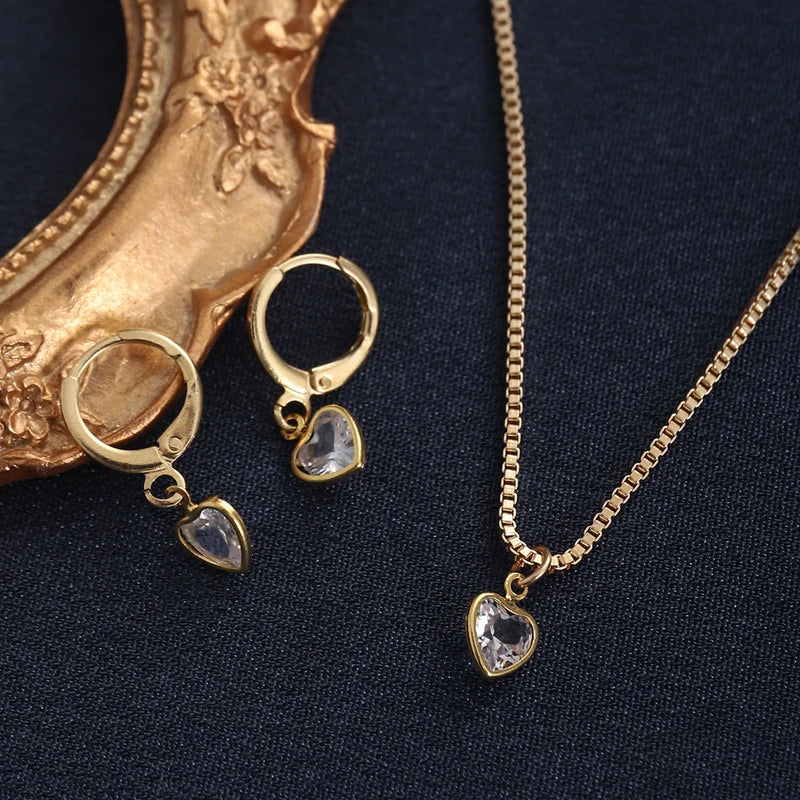 3-Piece Heart Pendant Jewelry Set with Earrings and Necklace for Women