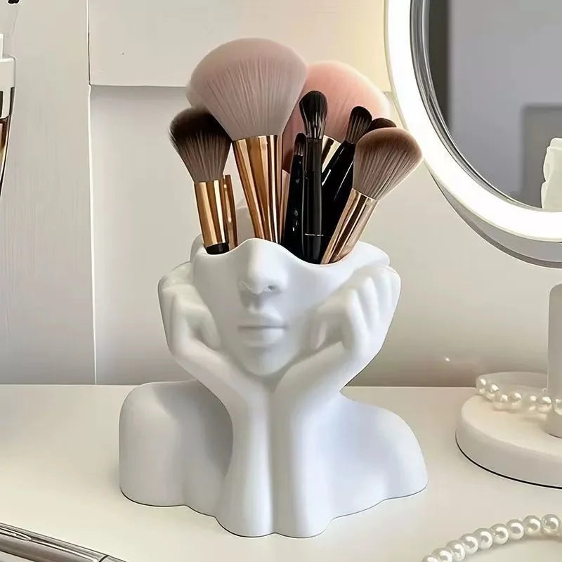 Face Shape Makeup Brush Holder - Female Face Design Storage Box, Portable & Lightweight