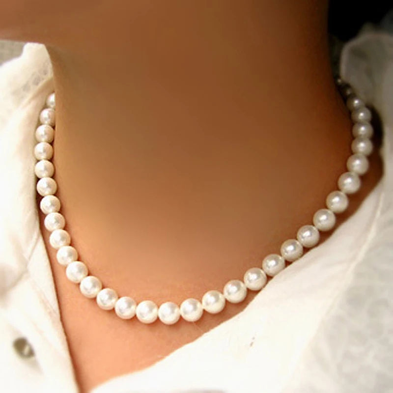 Elegant White Pearl Choker Necklace for Women and Men Wedding Party Jewelry
