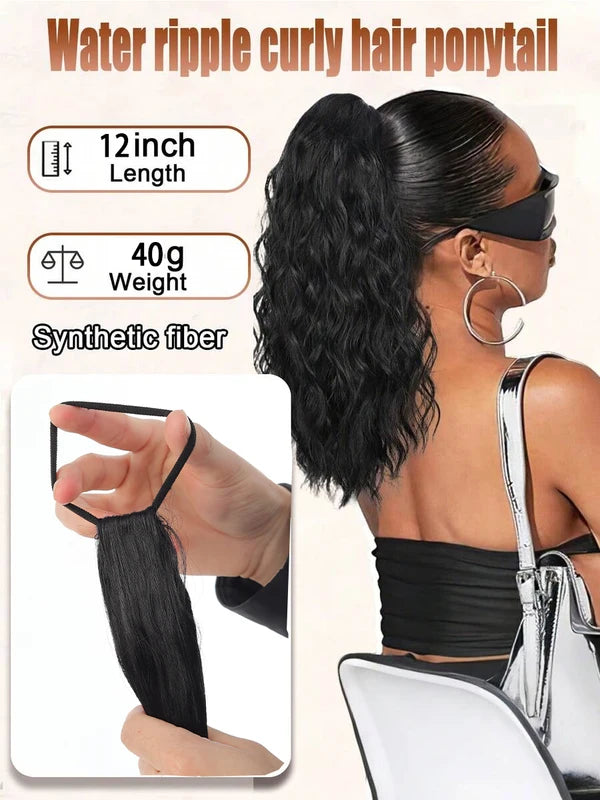 Wavy Curly Ponytail Extensions Hairpiece with Elastic Band for Women