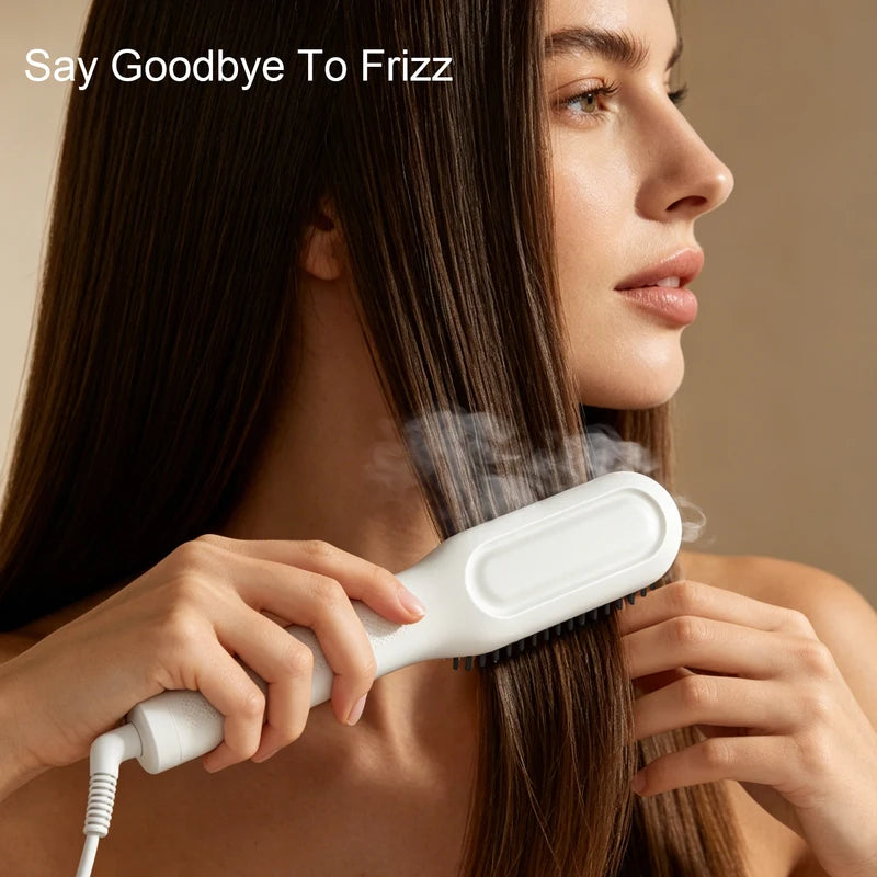 Steam Hair Straightener Brush with Red Light Therapy & Hot Mist - 4 Temperature Settings