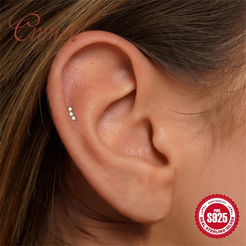 Sterling Silver Zircon Ear Bone Piercing Jewelry for Women - Geometric Horse Eyes Design