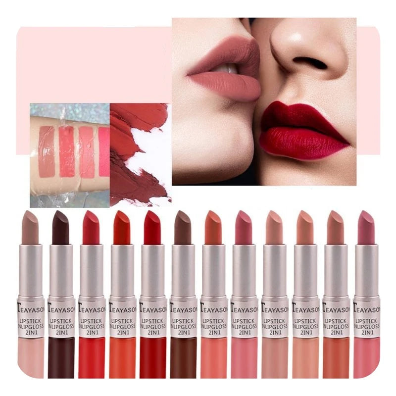 Double-Ended Velvet Matte Lipstick Pen - Long-Lasting, Non-Transfer, Brightening Lip Color