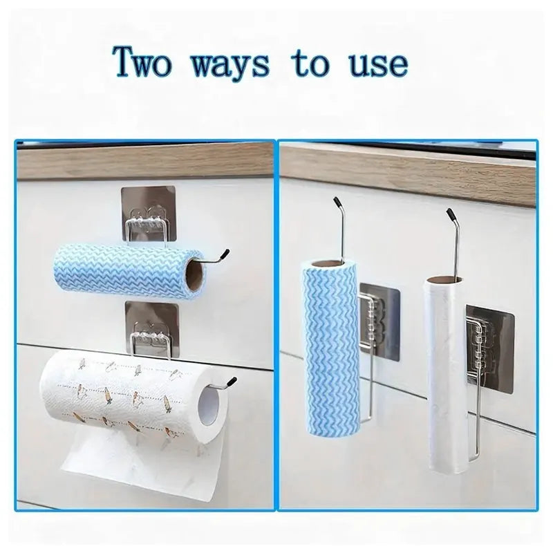 Adhesive Wall-Mounted Toilet Paper Holder and Towel Rack - Stainless Steel Bathroom and Kitchen Organizer