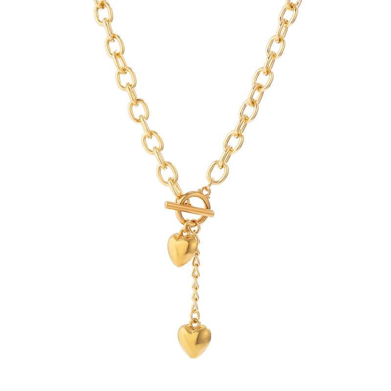 Retro Heart Pendant Necklace for Women Long Cross Chain Choker Gold Tone Punk Jewelry