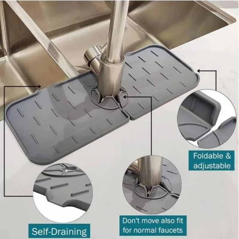 Foldable Silicone Sink Drainer Mat Waterproof Countertop Protector Kitchen Faucet Splash Guard