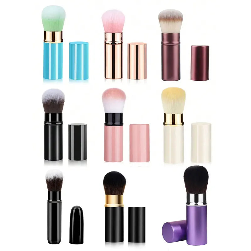 Retractable Makeup Brush Powder Blusher Mini Multi-Function Portable with Aluminum Handle