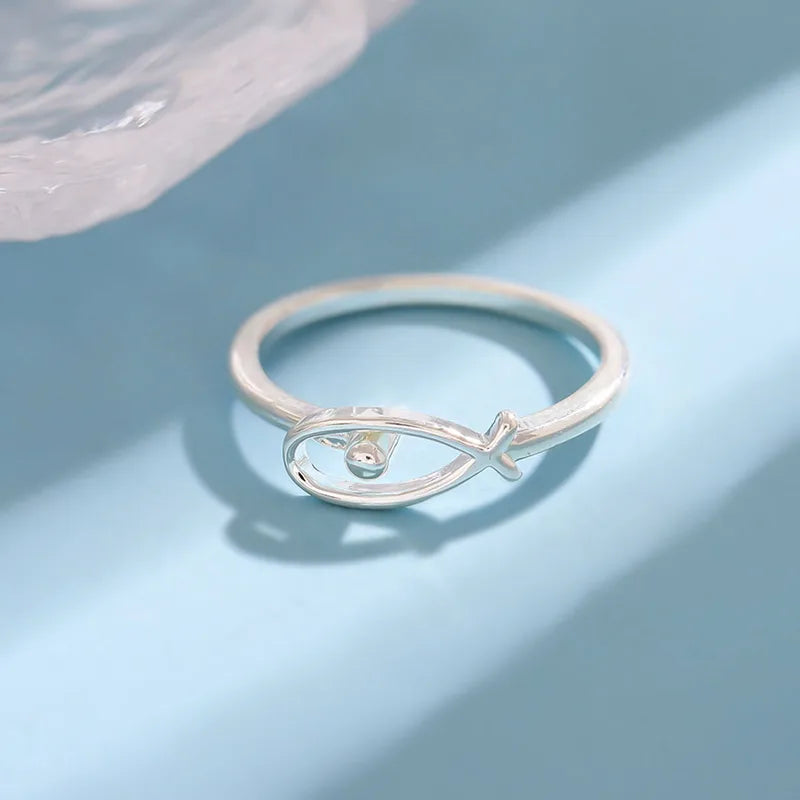 Sterling Silver Animal Opening Ring - Cute Fish Design, Exquisite Jewelry