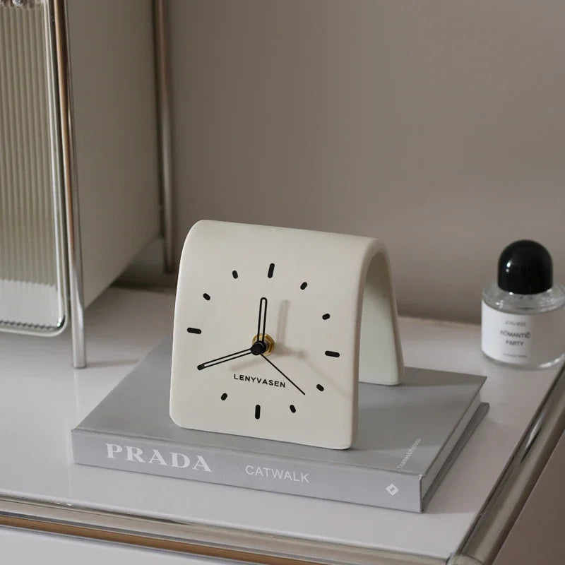 Ceramic Desk Clock Quiet Quartz Movement Home Decor for Living Room and Bedside