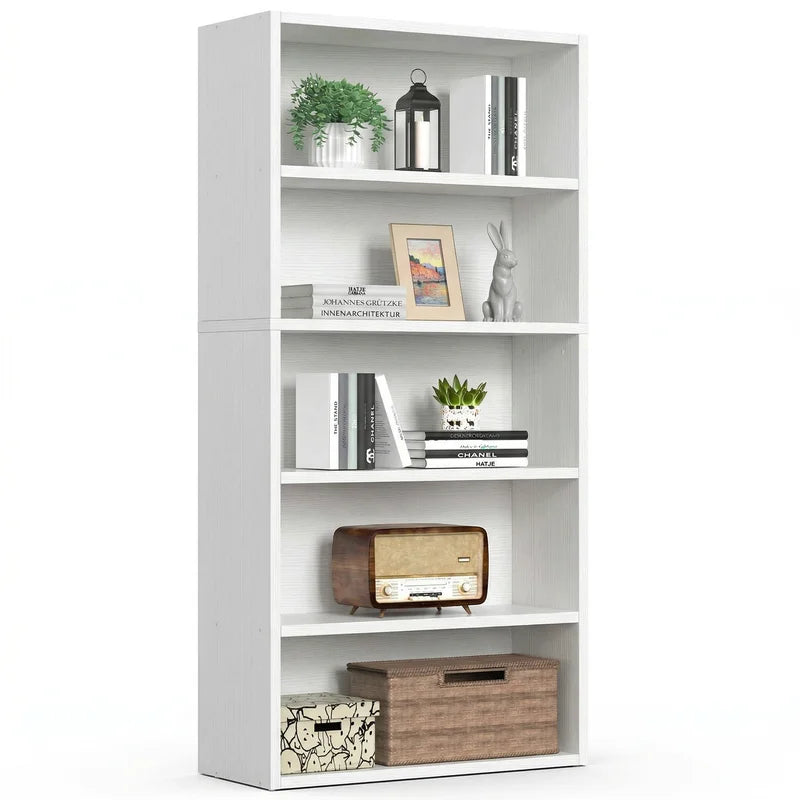 5-Tier Wooden Bookshelf Bookcase Stand - Adjustable Storage & Open Shelves