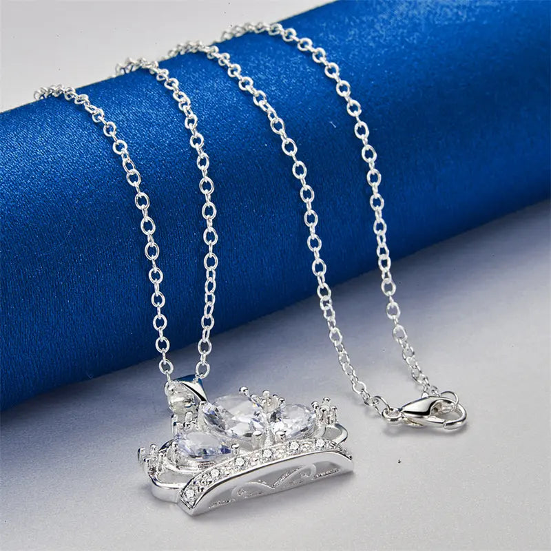 Sterling Silver Crown Pendant Necklace 16-30 Inch Women's Jewelry