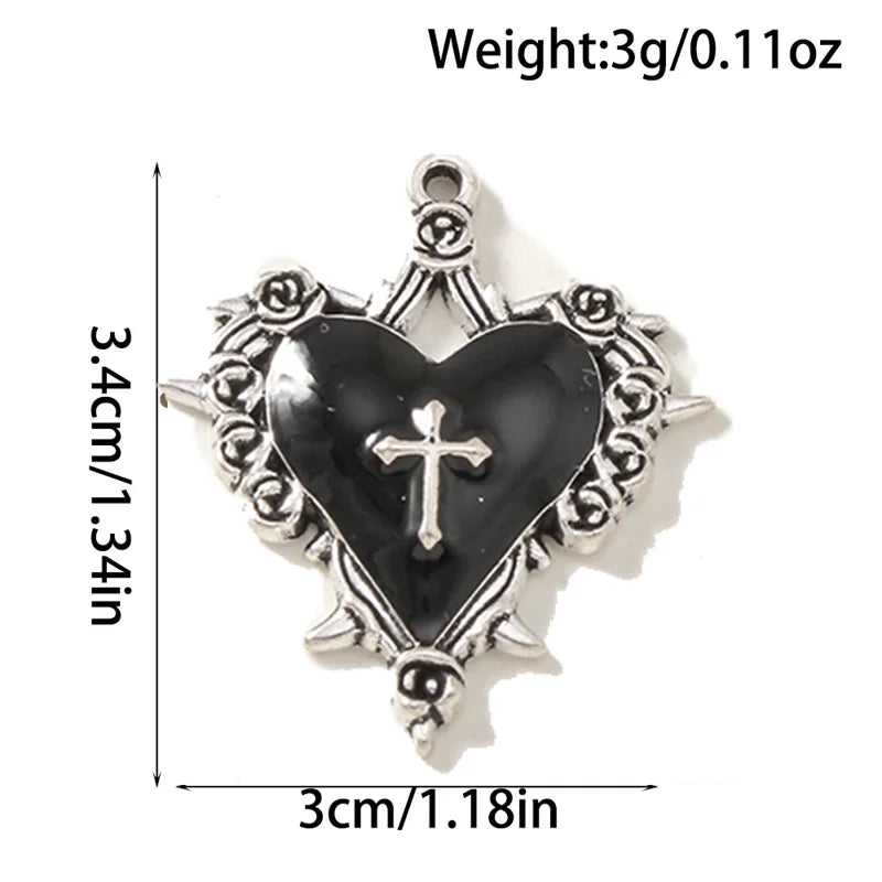 10pcs Enamel Steampunk Gothic Cross Heart Charms for Jewelry DIY Necklace & Earring Making