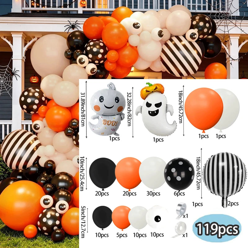 Halloween Balloon Arch Kit - 119Pcs Orange, Black, Cream Spooky Decor