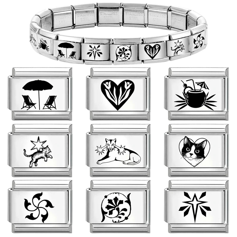 Laser Engraving Charm Bracelet Modules for DIY Jewelry Making - Men Women, 9mm Links