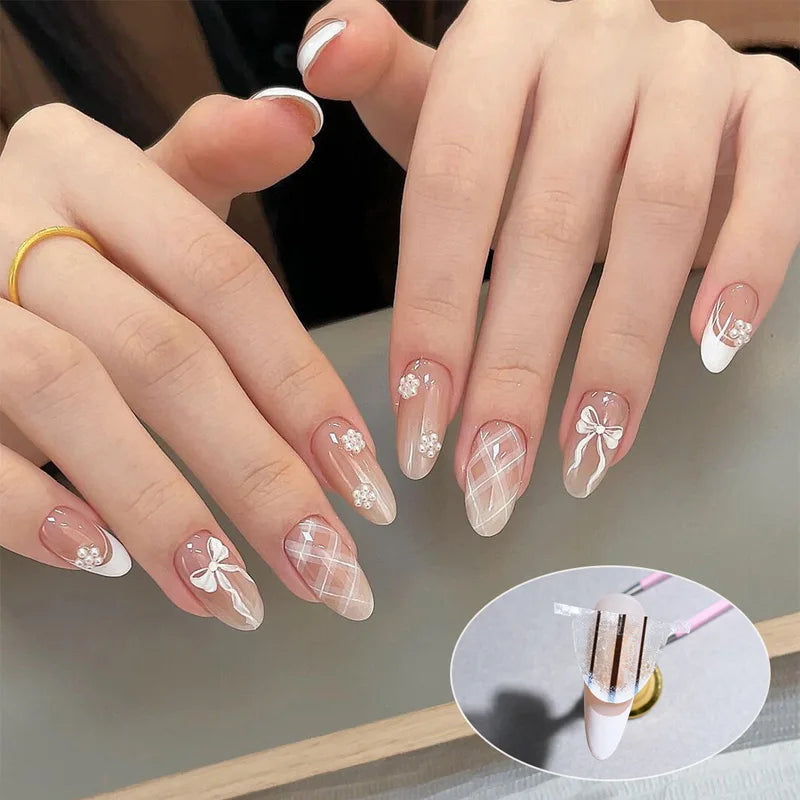 French Nail Sticker Set - Grid & Pattern Self-Adhesive Nail Art Decals