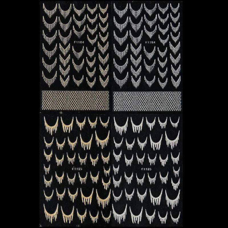 Reflective Glitter French Nail Art Stickers - Gold Silver Geometric Decals for DIY Manicure