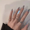 7-Piece Punk Geometric Ring Set for Women Silver Color Jewelry