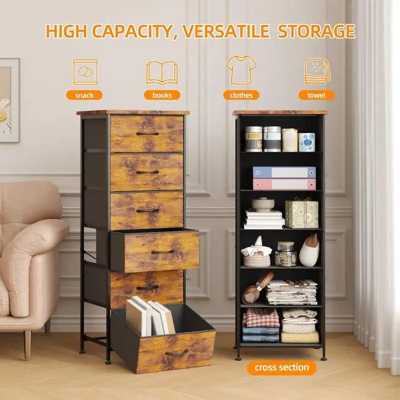 6-Drawer Fabric Storage Cabinet Tower for Bedroom Closet Nightstand