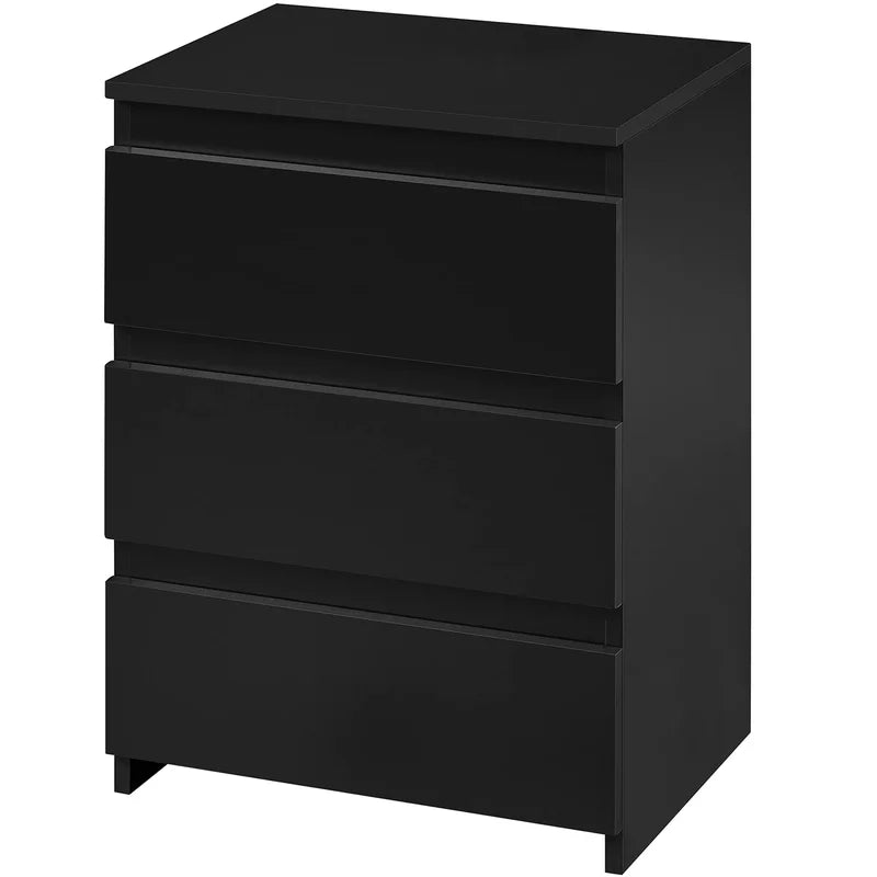 Nightstand with 3 Drawers - Wooden Bedside Table with Storage for Bedroom, Living Room, Office - Black