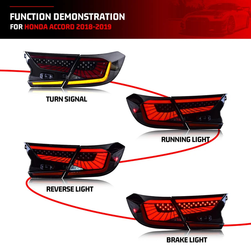 LED Tail Lights for Honda Accord 2018-2023 10th Gen Sequential Turn Signal Black V3