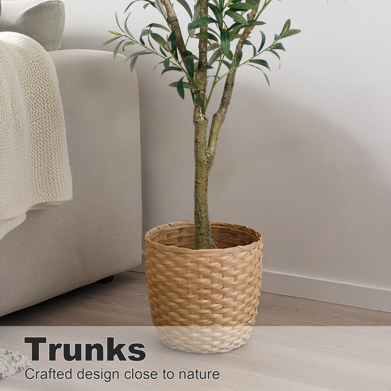 Artificial Olive Tree Indoor Floor Plant - 5.25FT, 6.10FT, 7.10FT Tall Faux Tree with Natural Trunk and Lifelike Fruits
