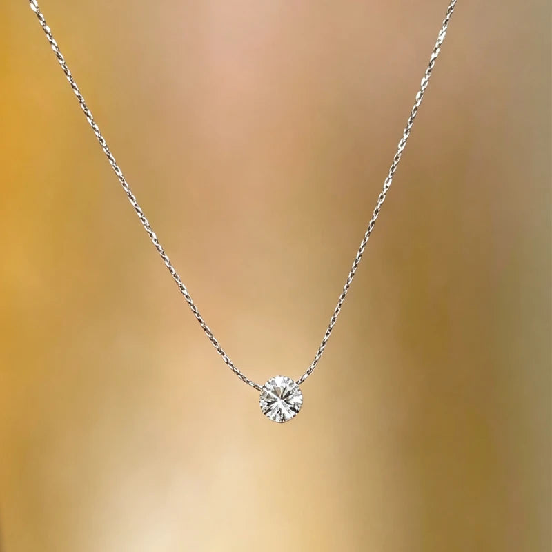Minimalist Zircon CZ Charm Necklace - Stainless Steel Clavicle Chain Jewelry