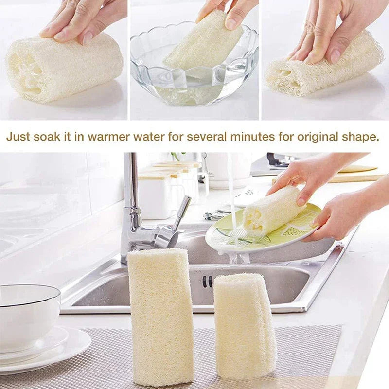 Natural Loofah Sponge Set for Body & Kitchen Cleaning - Multi-Purpose Eco-Friendly Scrubber