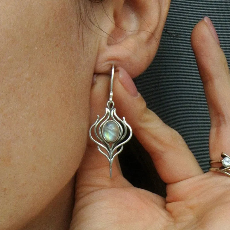 Artificial Moonstone Pendant Earrings - Bohemian Style Craftsmanship, Antique Look for Women