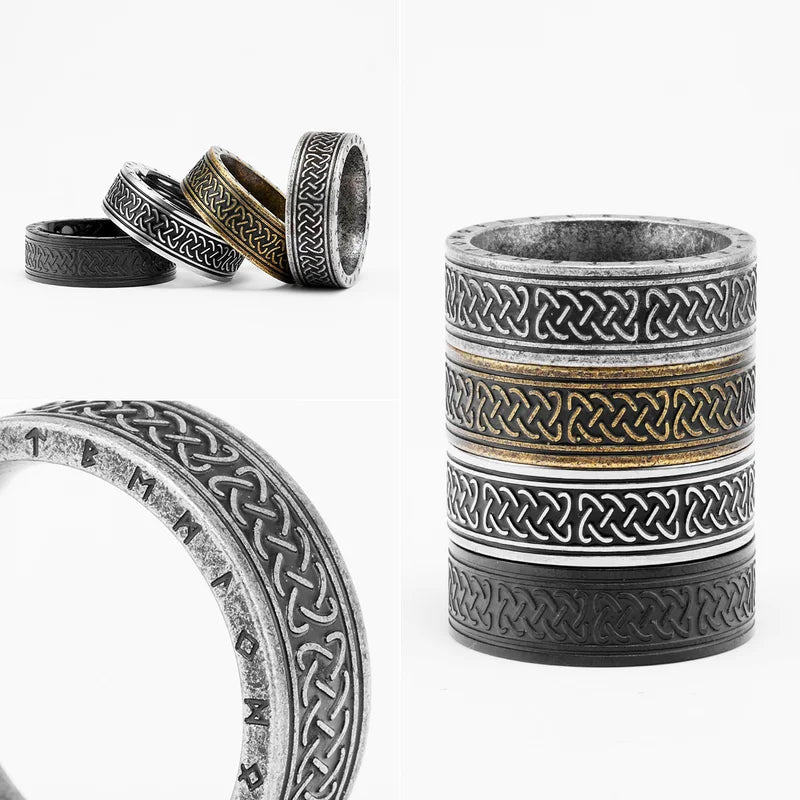Retro Viking Celtic Knot Men Rings Stainless Steel Punk Jewelry for Men and Women