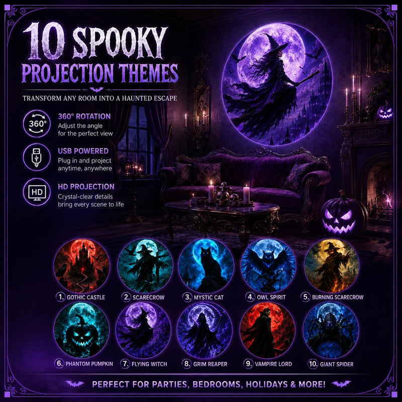 Halloween Projection Light with 10 Patterns - Bedroom Ceiling Night & Wall Decor