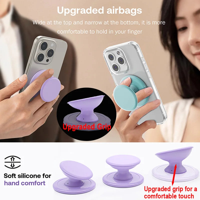 Universal Magnetic Phone Grip Holder with Silicone Finger Stand for iPhone & Smartphones
