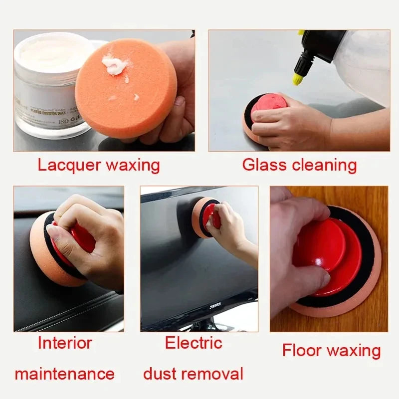 4-Inch Foam Wax Applicator Pads with Handle - Car Polishing & Maintenance