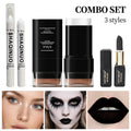 Halloween Gothic Makeup Set with White Foundation, Black Face Paint & Highlighter