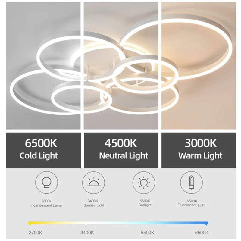 Nordic LED Circular Ceiling Chandelier - Dimmable Indoor Lighting for Living and Bedroom