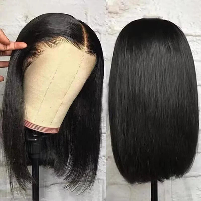 Short Bob Human Hair Wigs 13x4 Transparent Lace Front Natural Black 8-14in Variations