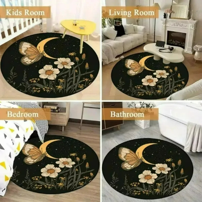 Retro Vinyl Record Carpet - Soft Round Rug for Living Room, Bedroom, Office Decor