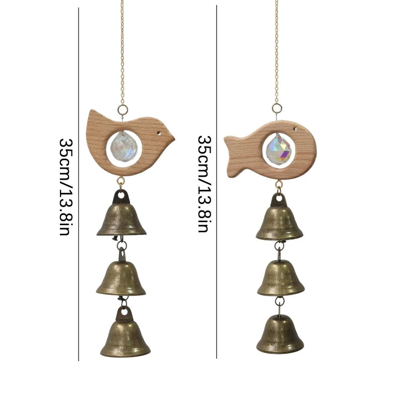 Beech Wood Crystal Wind Chime with Copper Bell - Garden Patio Wall Decor