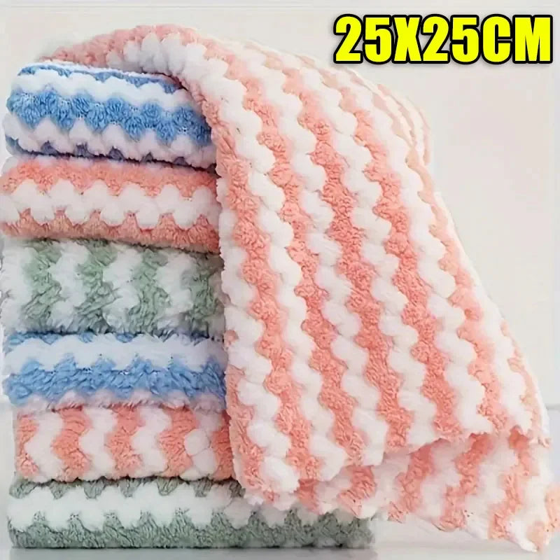 Reusable Kitchen Cleaning Cloths - Thickened Coral Fleece Dish Towels 25x25cm