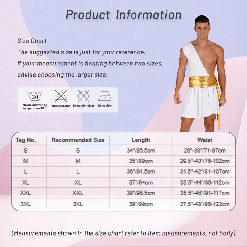 Mens Greek Roman Toga Costume Gladiator Warrior Dress Halloween Cosplay