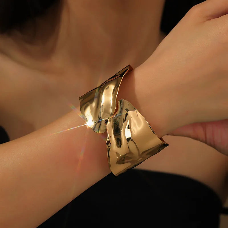 Geometric Metal Wide Cuff Open Bangle Bracelet for Women - Personalized Fashion Jewelry